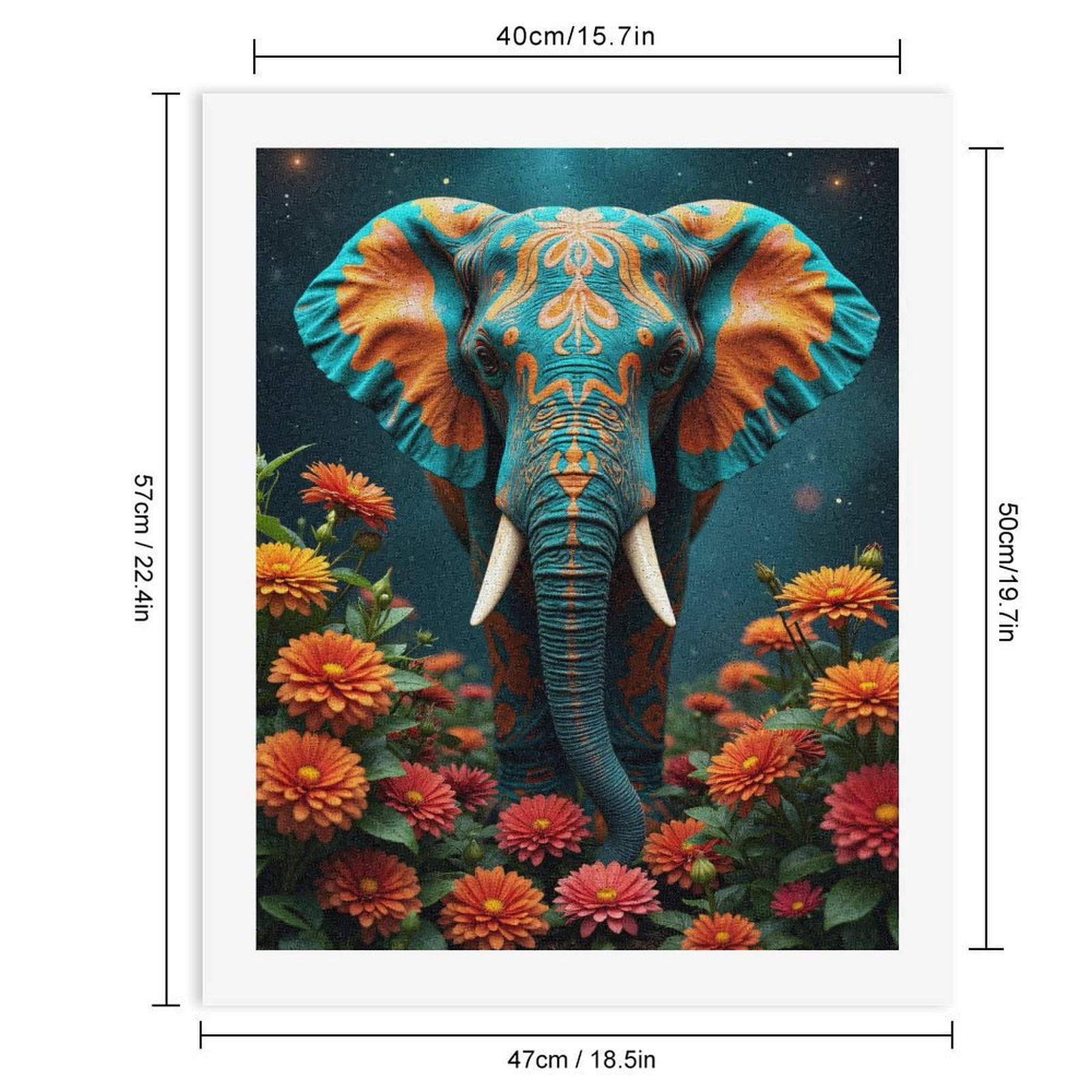 Paint By Numbers Kit for Adults Beginner - DIY Elephant Floral Art Orange Blue Canvas Painting Kits for Adults, Frameless Paint By Number for Adults for Home Wall Decor 16x20 Inch