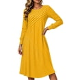 thumbnail image 5 of GUACER Women's Striped Midi Dresses Side Slit Knit Long Sleeve Round Neck Loose Casual Dresses for Vacation Lounge Gift, 5 of 7