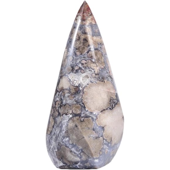 JIC Gem Large Blue Cherry Blossom Agate Healing Crystal Point Tower Spiral 4 Sides Natural Flower Agate Stone Energy Gemstone Home Decor 1.1-1.7 Lbs