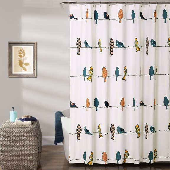 Lush Decor Rowley Birds Shower Curtain, 72” W x 72” L, Multi - Colorful Floral Bird Pattern - Whimsical & Playful Bird Shower Curtain - Farmhouse, Coastal, & Boho Bathroom Decor