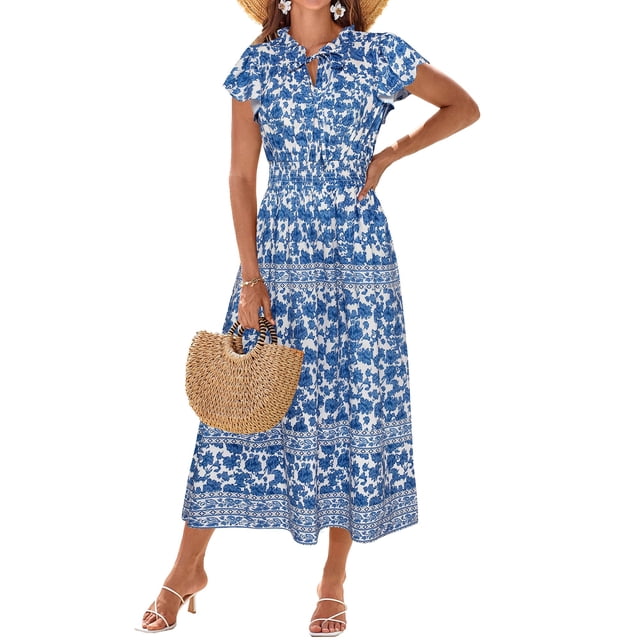 Vestido GRACE KARIN con estampado floral bohemio de verano con bolsillos para mujer