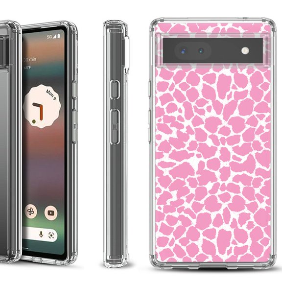Shockproof Bumper Phone Case for Google Pixel 6a, by OneToughShield ® - Giraffe/Pink