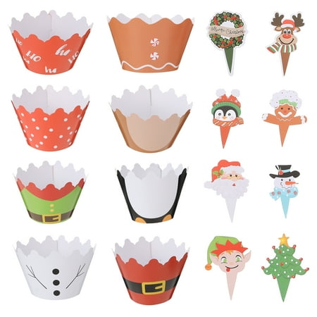 

24 Sets Unique Muffin Cake Wrapper Christmas Cake Decor Cupcake Adornment