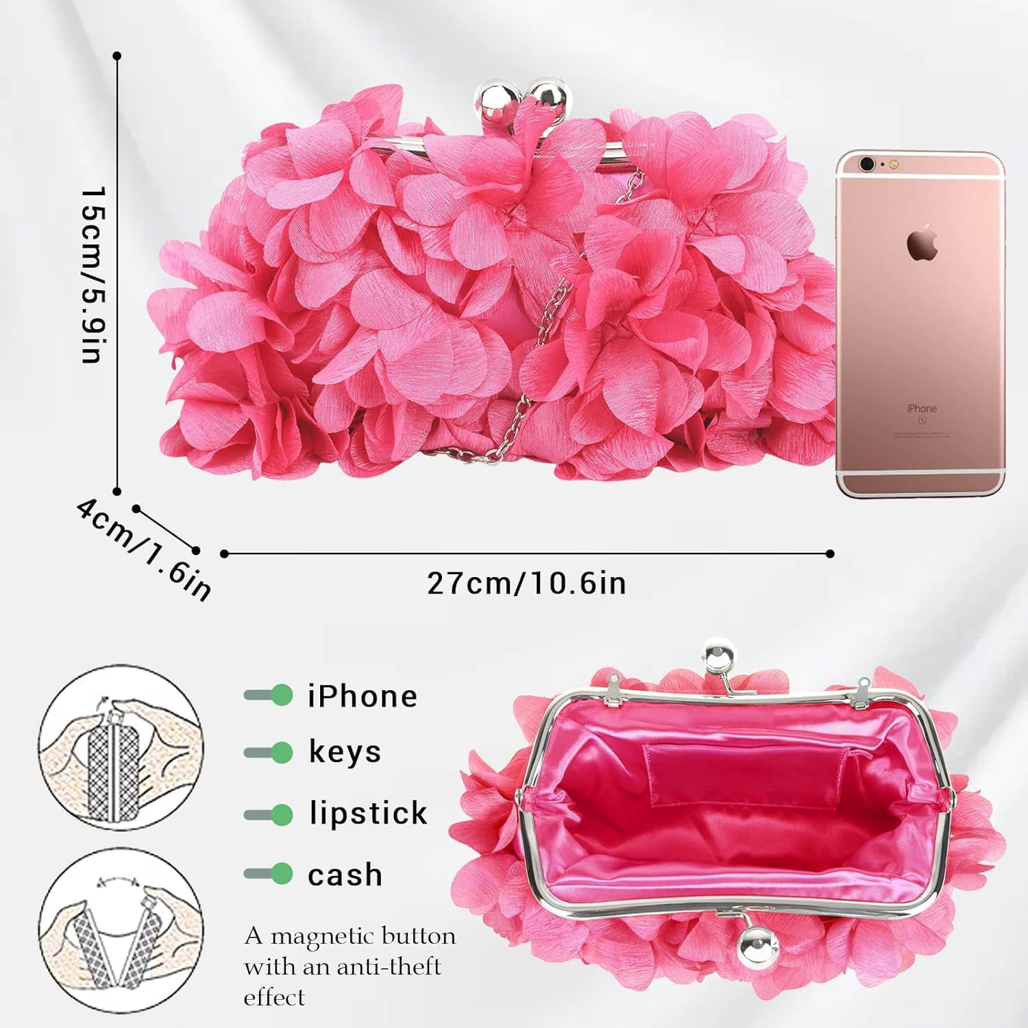 Women Clutch Evening Bag Small Floral Purses with Chain for Wedding, Party, Prom