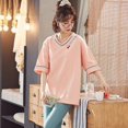 thumbnail image 1 of Conjuntos de dos piezas de manga corta para Mujer, ropa de dormir de punto a rayas, Pijama elegante para el hogar, moda de verano, 1 of 4