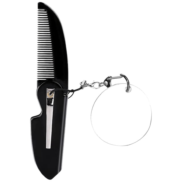 SHISUYAN Portable Foldable Comb Travel Folding Pocket Comb Beard Comb Fine Tooth Comb Keychain Oval Mirror for Men