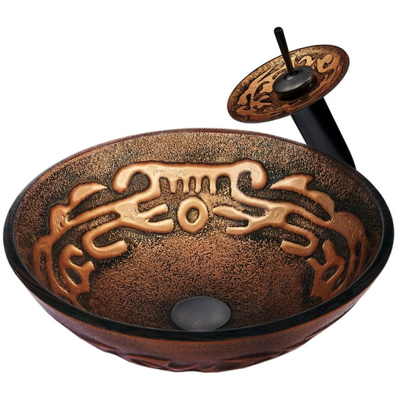 Novatto NSFC-032001ORB MOSAICO Glass Vessel Bathroom Sink Set, Oil Rubbed Bronze