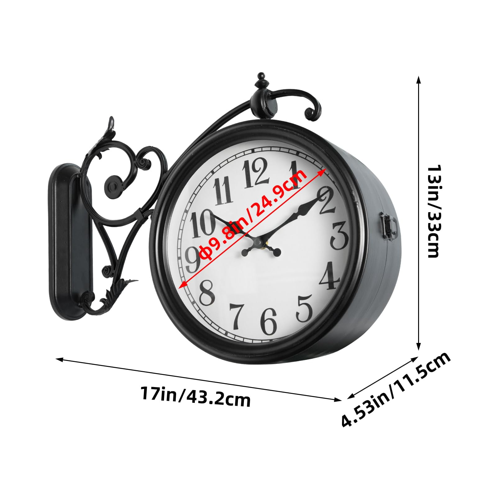 MODE HOME Double Sided Wall Clock, European Metal Vintage Wall Clock, Large Antique Corner Wall Clocks for Garden,Indoor,Outdoor,Living Room Decor