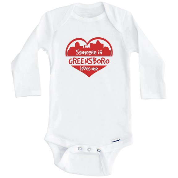 Someone in Greensboro Loves Me Greensboro North Carolina Skyline Heart One Piece Baby Bodysuit (Long Sleeve), 0-3 Months White