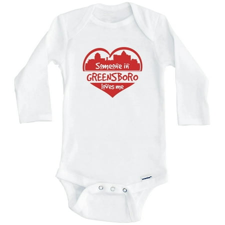 

Someone in Greensboro Loves Me Greensboro North Carolina Skyline Heart One Piece Baby Bodysuit (Long Sleeve) 3-6 Months White