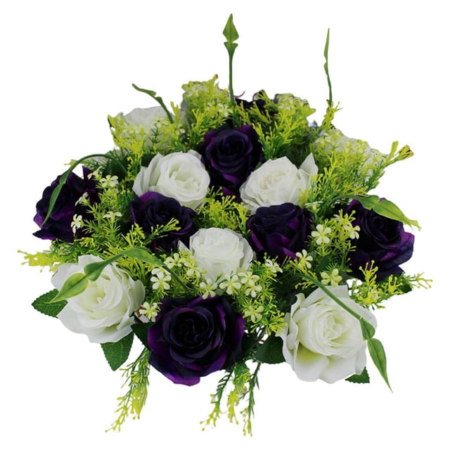 Ramo de 14 rosas artificiales decorativas de seda para bodas, jardines, fiestas en interiores y exteriores. Púrpura
