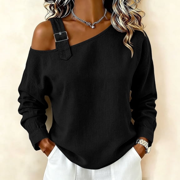 Falkdiz Cotton Shirts for Women Comfy Casual Pullover Outdoor Crew Neck Plain Stylish Womens tops Long Sleeve