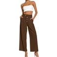 thumbnail image 4 of Women's Pleated Dress Trousers High Waist Loose Wide Leg Cropped Trousers with Pockets Busines Casual Commute Pants for Daily Work Wear Brown, 4 of 9