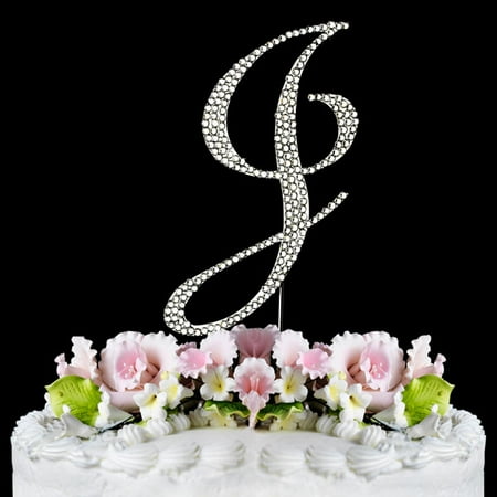 Crystal Monogram - Yacanna Crystal Covered Monogram Cake Toppers Silver Cake Initial J Large