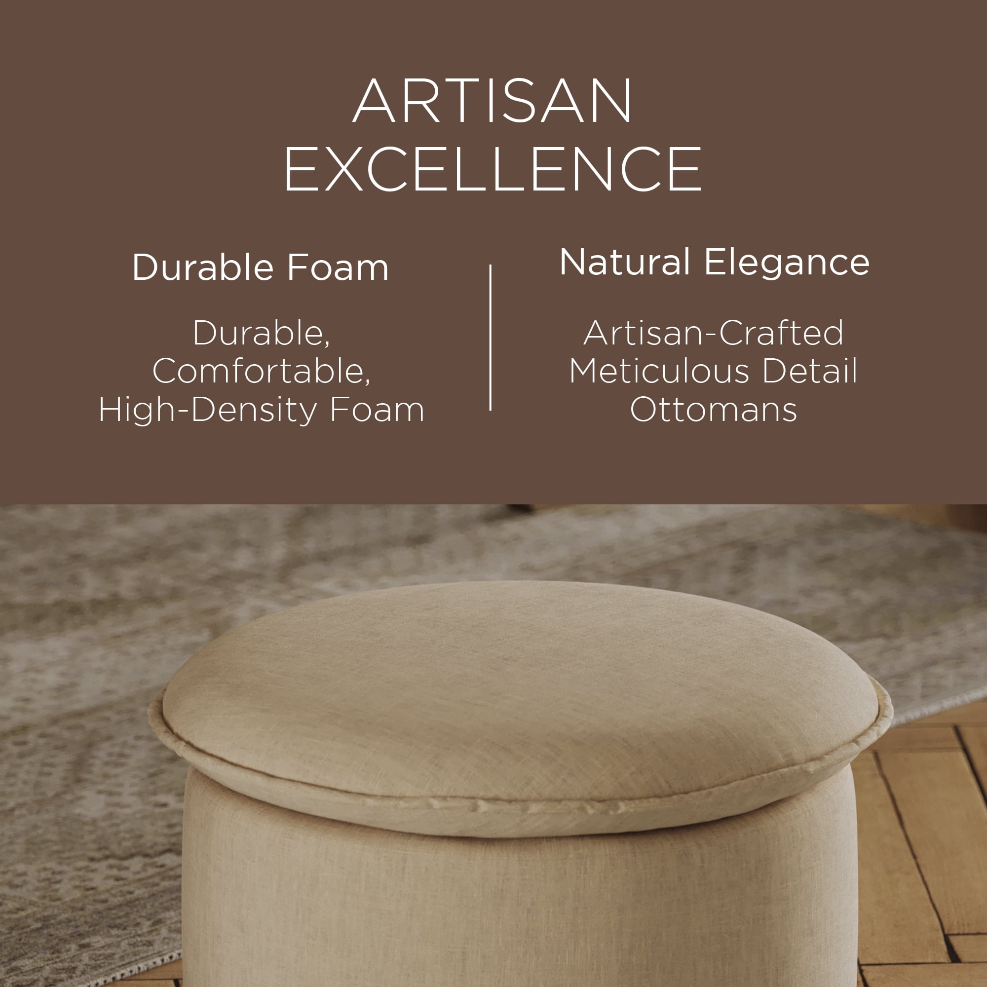 Maven Lane Lyra Contemporary Ottoman in Taupe Fabric Upholstery