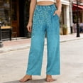 thumbnail image 2 of Ecqkame Pants for Women Casual Loose Floral Print Elastic High Waist Wide Leg Pants Lightweight Comfortable Trousers with Pockets Dark Blue XXL, 2 of 7