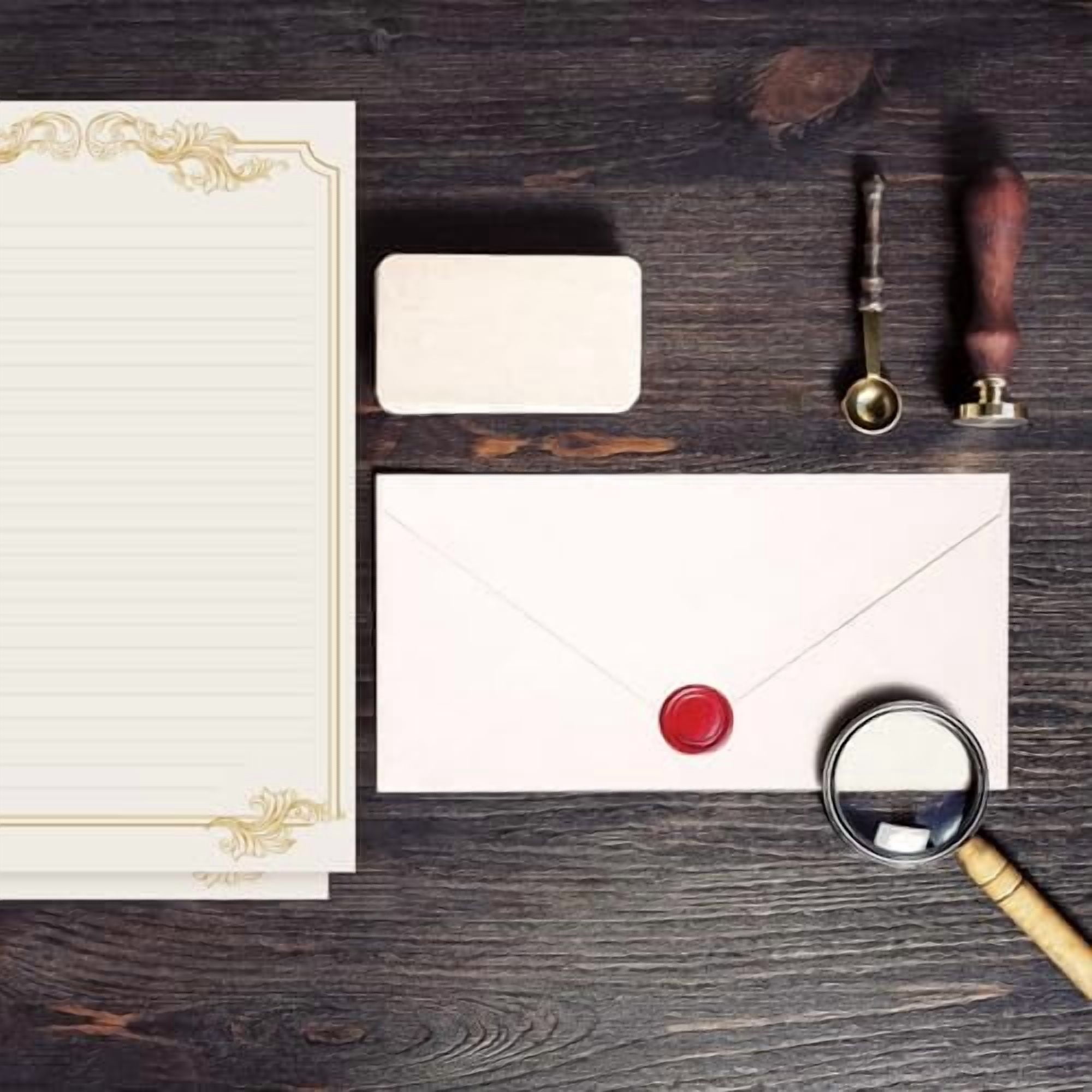 Quivanta 90 Piece Stationery Set - 60 Vintage-Style Paper Sheets + 30 Envelopes, Gold Border Letter Writing Paper for Love Letters & Party Invitations