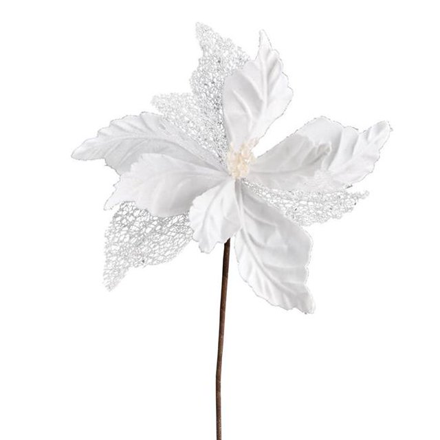 Vickerman QG190811 12 in. White Velvet Poinsettia Spray - 6 per Bag