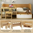 thumbnail image 5 of MODERNLUXE Twin Size Daybed with Stool,Wooden L-Shaped Bed Frame with 2  Shelves and 2 Storage Cabinets,Natural, 5 of 9
