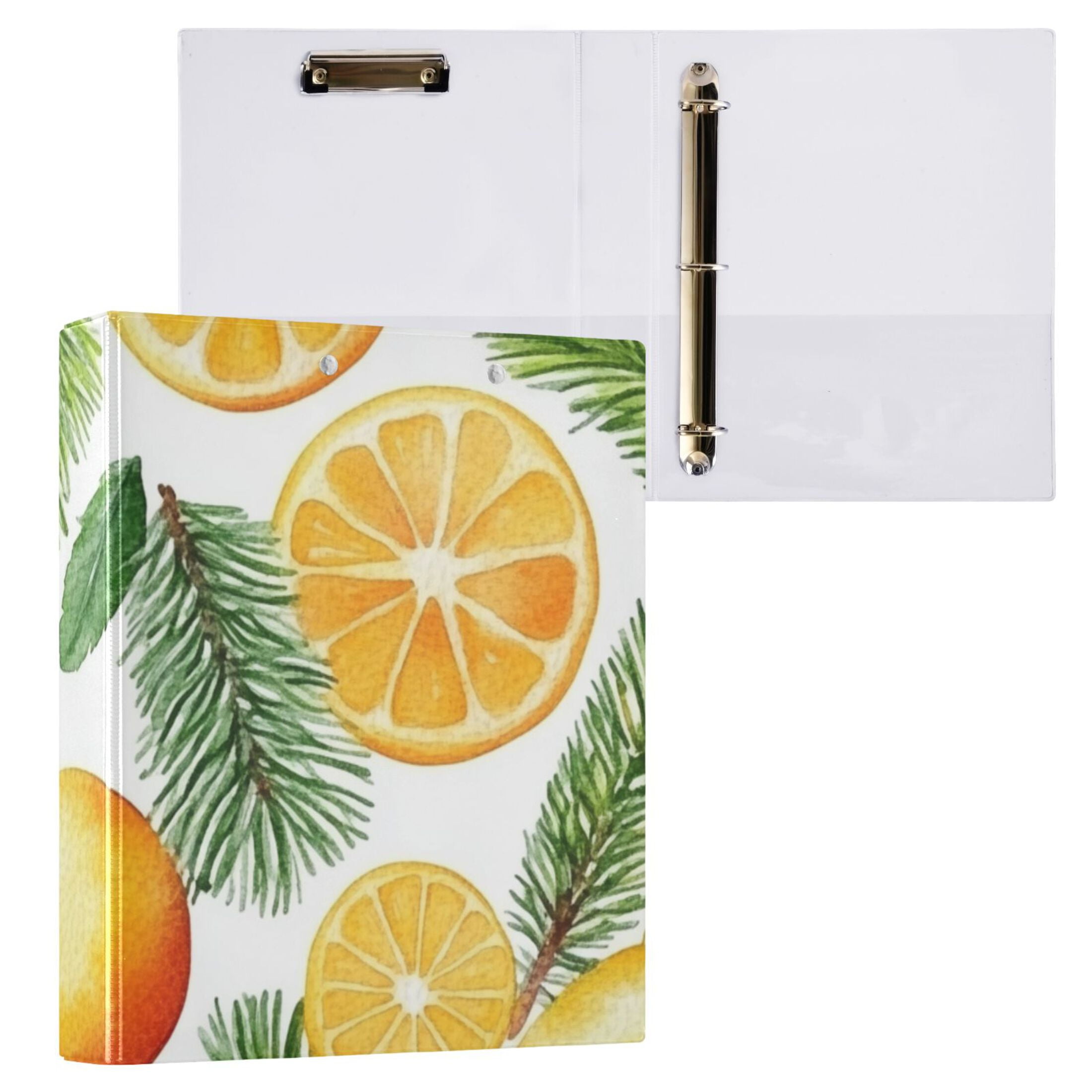 Lemon Orange Slices 3 Ring Binders 1.5 inch Hardcover File Folders with Interior Pockets A4 Size Organizer for School Office Hospital