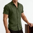 thumbnail image 4 of LEKWK Linen Tops for Men Collared Button Down Shirts Lightweight Short Sleeve Rolled Cuff Slim Fit Casual Tees Athletic Work Office Daily Outfits Green M, 4 of 7