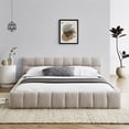 thumbnail image 2 of Queen Size Upholstered Platform Bed with Thick Fabric, Chenille Fabric Grounded Queen Size Bed Frame with Headboard and Solid Frame, Wooden Slats Support, No Box Spring Needed, Beige, 2 of 9