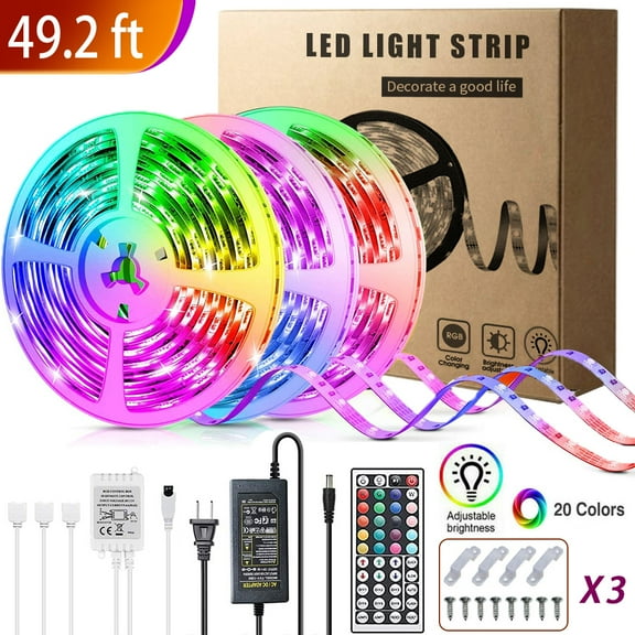 LED Strip Lights, 49.2ft/15M RGB LED Light Strip Waterproof Tape Lights, Color Changing LED Rope Lights with Remote, Flexible Strip Lights for Bedroom Home Outdoor Party Holiday Decoration