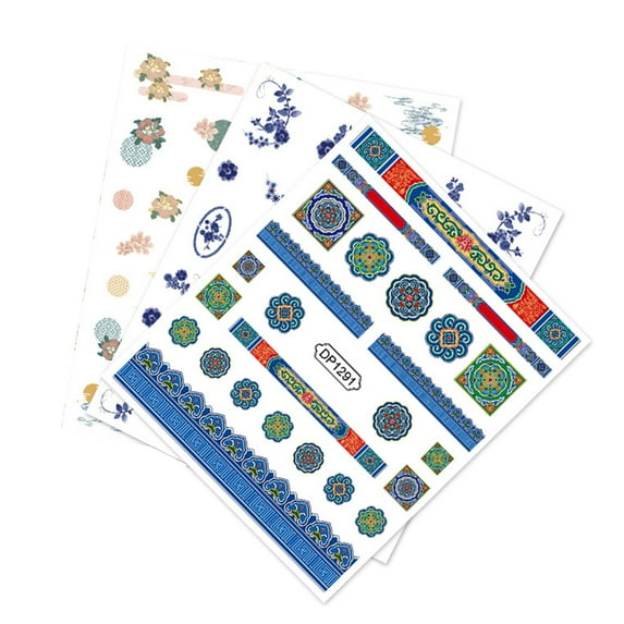 opvise Nail Sticker Chinese Style Pattern Paper Colorful Fingernail Decal DIY Nail Art Ornament Beauty Accessories