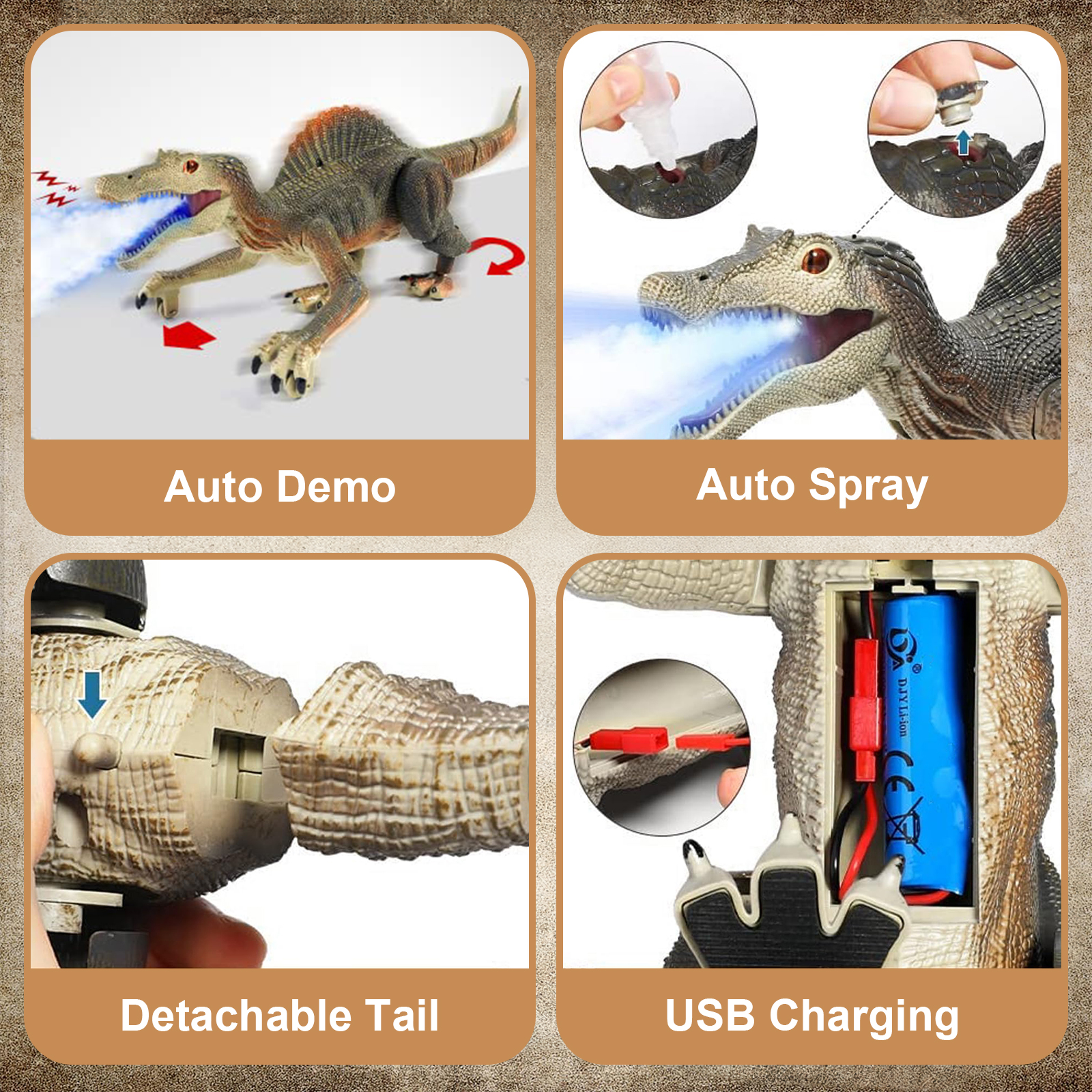 HopeRock Remote Control Dinosaur Toys for Boys 3-12 Year, Light Chasing Walking RC Spinosaurus Robot with Spraying and Roaring for Kids, Dinosaur Toys Birthday Gifts for Boys and Girl.