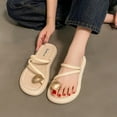 thumbnail image 2 of Xfvqtps Slide Sandals for Women Flat Sole Toe Ring Shell Decor Strappy Beach Summer Slippers White, 2 of 7