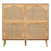 Ktaxon Rattan Shoe Cabinet with 4 Flip Drawers 24 Pairs,Narrow Shoe Storage Cabinet for Entryway, Bedroom, Living Room, Apartment, Natural