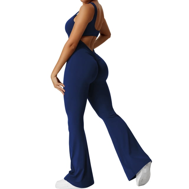 Monos acampanados de entrenamiento para mujer, sexys, sin espalda, ajustados, para gimnasio, yoga, con escote en V, Lizvette