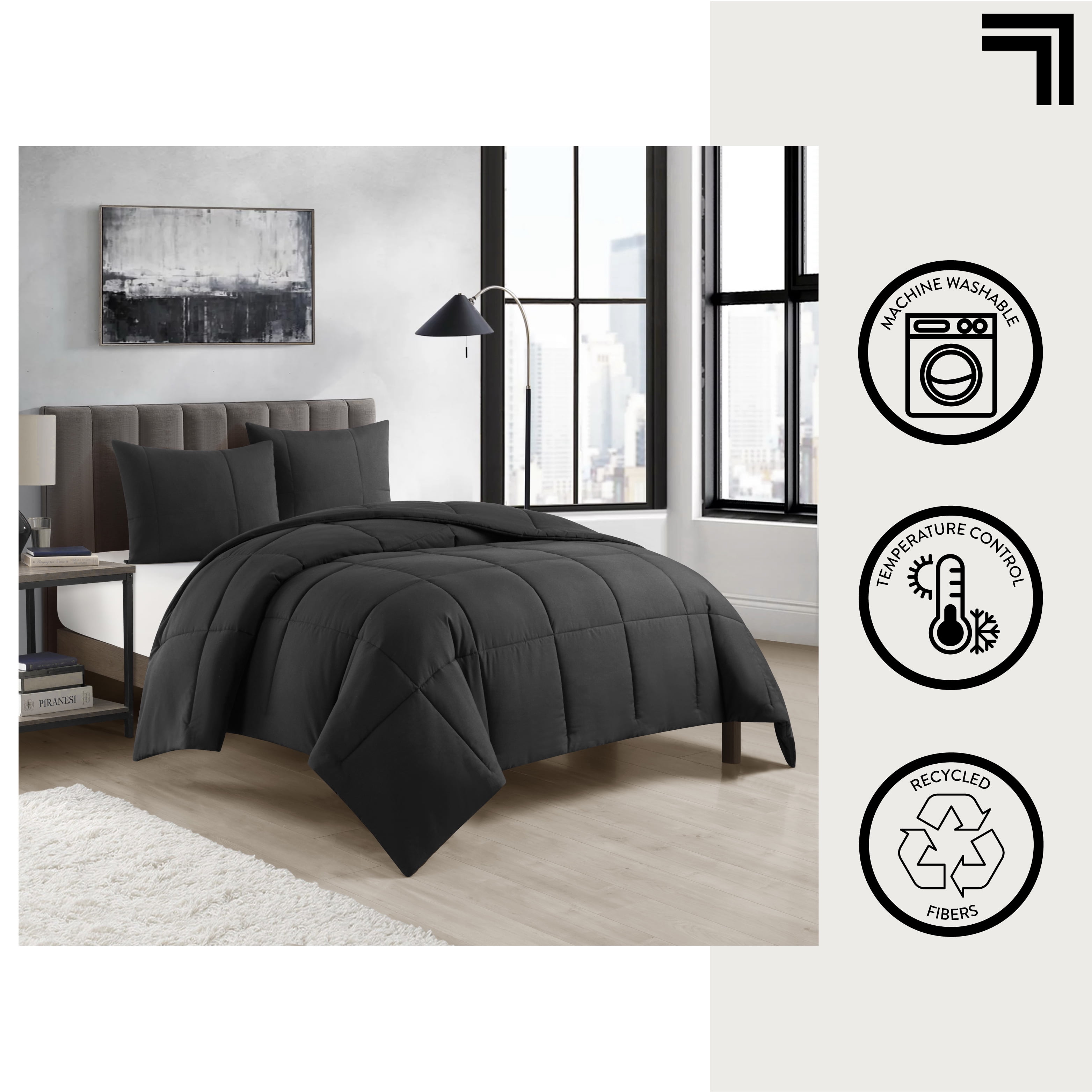 Sharper Image 3-Piece Black Down Alternative Comforter Set, King