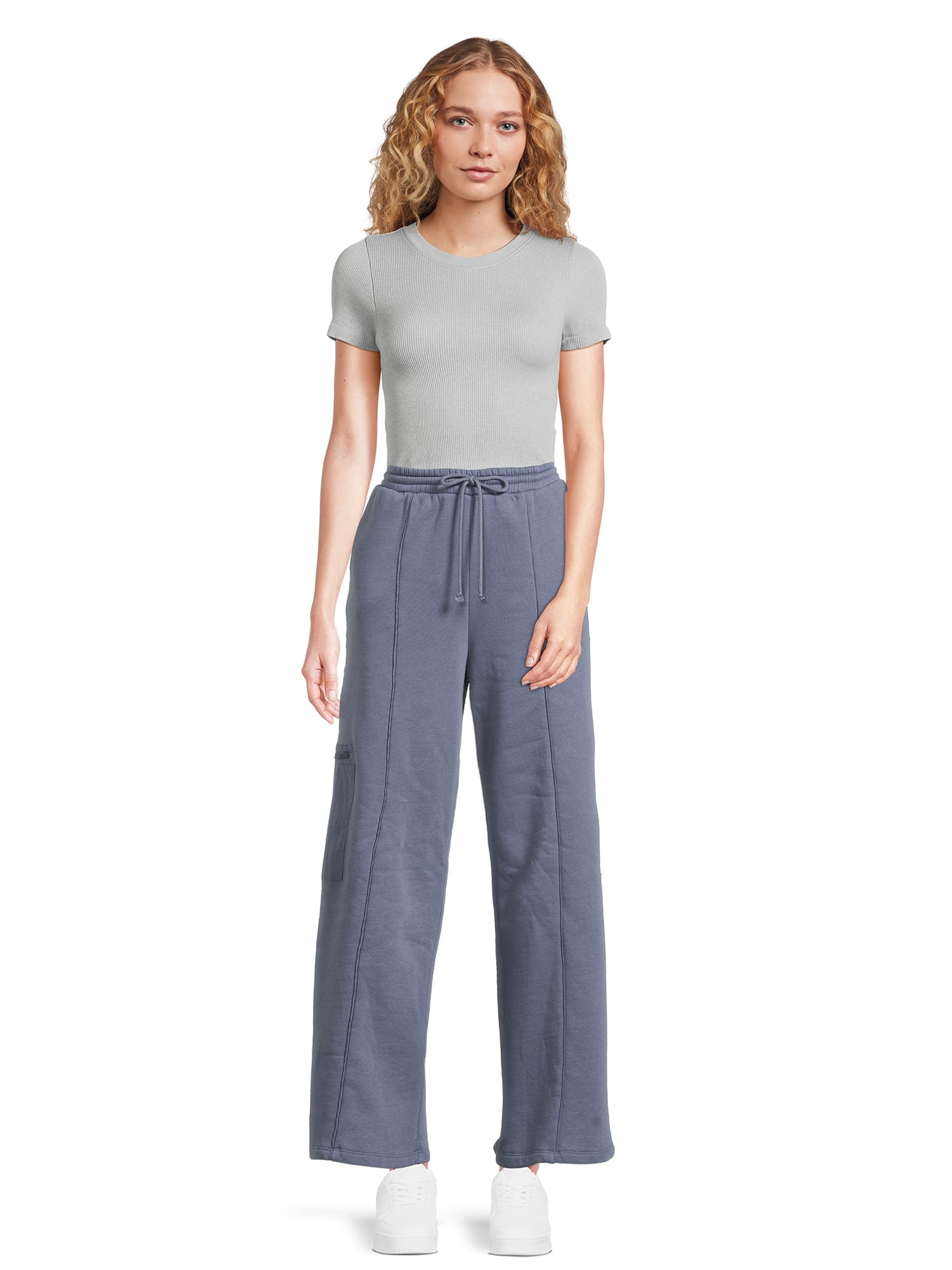 Self Esteem Juniors Wide Leg Fleece Cargo Pants, Sizes XS-XL