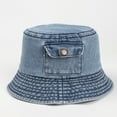 thumbnail image 4 of Mightlink Denim Sun Hat Flat Top Lightweight Pocket Decor Bucket Hat for Daily Life, 4 of 7