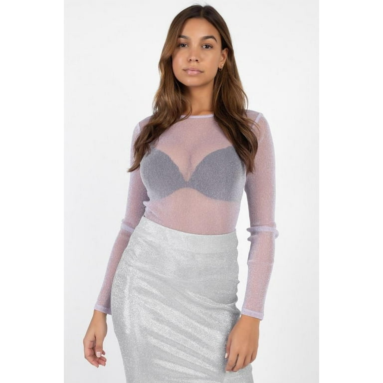 meltthelady mm sheer tops Sheer Mesh Metallic Top - Walmart.com