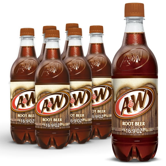 A&W Root Beer Soda Pop, 16.9 fl oz, 6 Pack Bottles