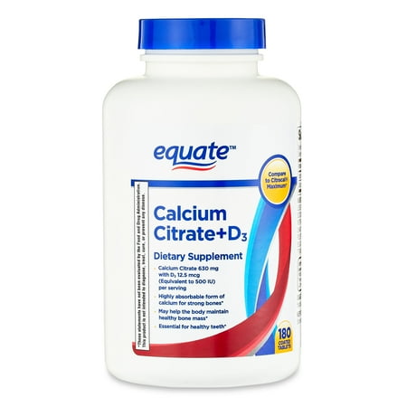 Equate Calcium Citrate + D3 Tablets Dietary Supplement  630 mg  180 Count  Compare to Citracal® Maximum