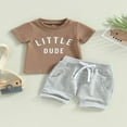 thumbnail image 2 of POINTERTECK Kid Pants Suit  Boy Short Sleeve Round Neck Letters Tops + Casual Street Drawstring Short Pants  Grey 2-3 Years, 2 of 8