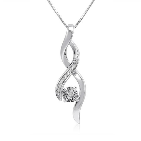 Sterling Silver Diamond Solitaire Infinity Pendant-Necklace (18 in. Box Chain)