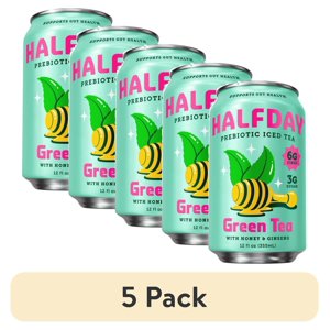 Halfday Honey Ginseng Green Iced Tea, 6g Fiber, 12 fl oz, 5 Pack