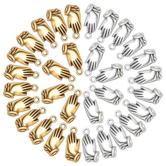 PH 120pcs Praying Hands Charms Vintage Charms 2 Colors Tibetan Style Dangle Pendants for Bracelets Necklaces Earrings Jewelry Making DIY Crafts