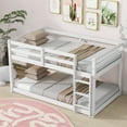 thumbnail image 3 of Twin Bed Frame, Twin Size Bed Frame,Solid Wooden, Solid Rubber Wooden Twin over Twin Floor Bunk Bed with Ladder, with Bed Platform of Strengthened Slats,White, 3 of 10