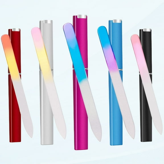 5 Pack Glass Nail File Set, Professional Crystal Nail File Kit with Double Cases, Nail Files for Natural Nail Art Tools, Gift for Women and Girls