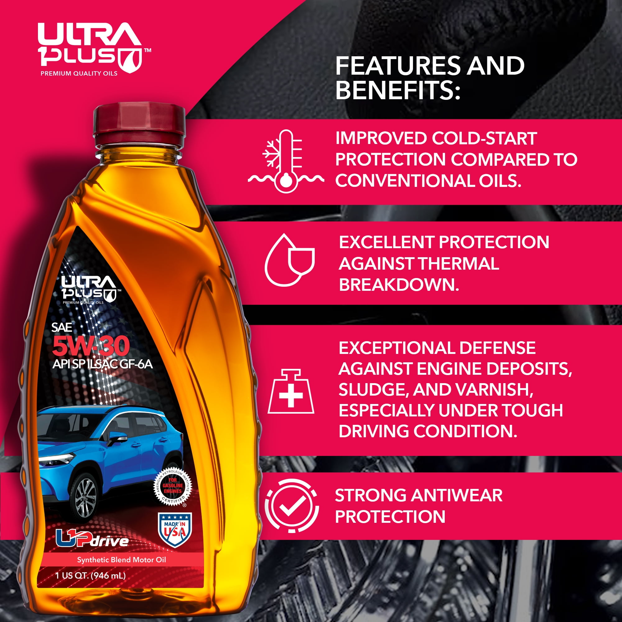 Ultra1Plus™ SAE 5W-30 Synthetic Blend Motor Oil, API SP ILSAC GF