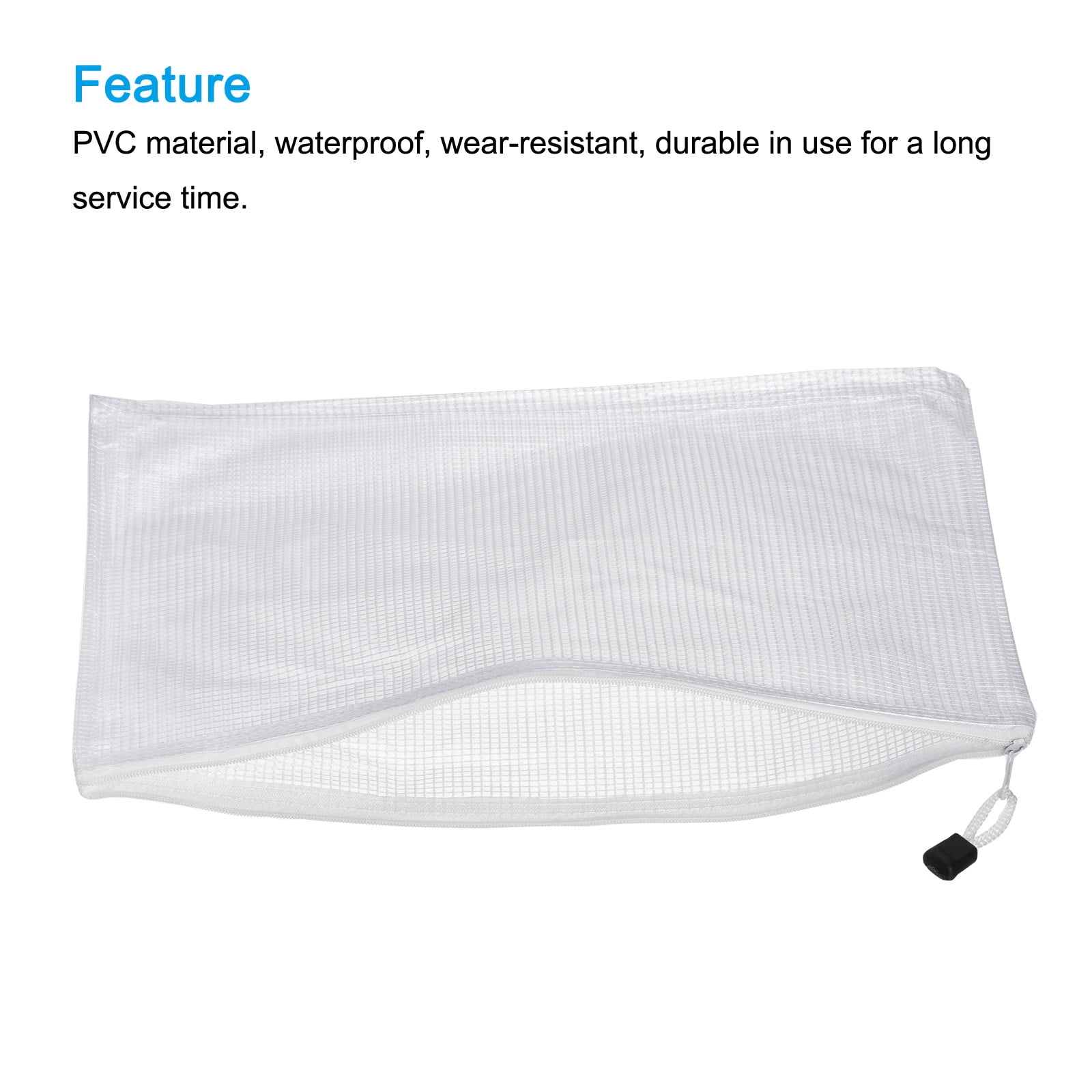 Unique Bargains Mesh Zipper Bag Plastic Zip File Pouch Document Folders Home Office Travel White