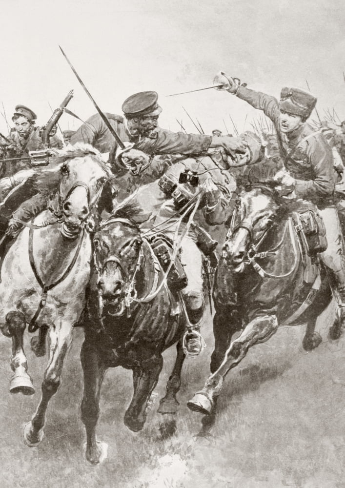 Mounted Combat Between Russian Cossacks And German Cavalry Known As The Hussars Of Death En Schwansfeld Between Korschen And Bartenstein Eastern Prussia August 1914 During The First World War From La