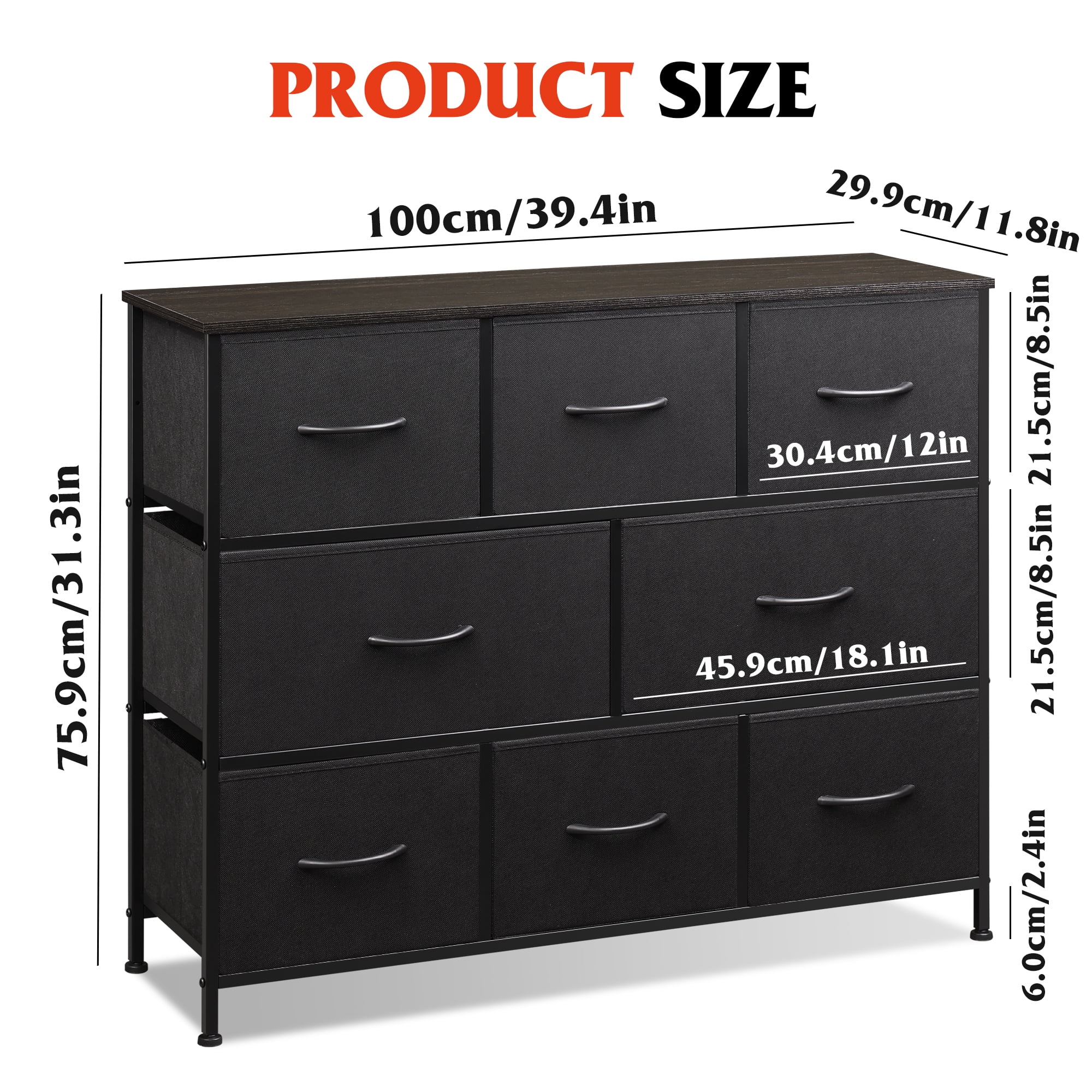GALAXHERO 8 Drawer Dresser for Bedroom, Fabric Storage Unit, Large Drawer Chest for Entryway & Living Room, Black, 59" x 30" x 16"