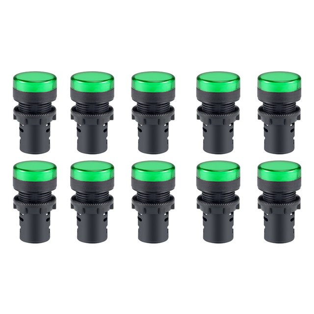 Unique Bargains 10Pcs AC/DC 12V Indicator Lights, Green LED, Flush Panel Mount 7/8' 22mm