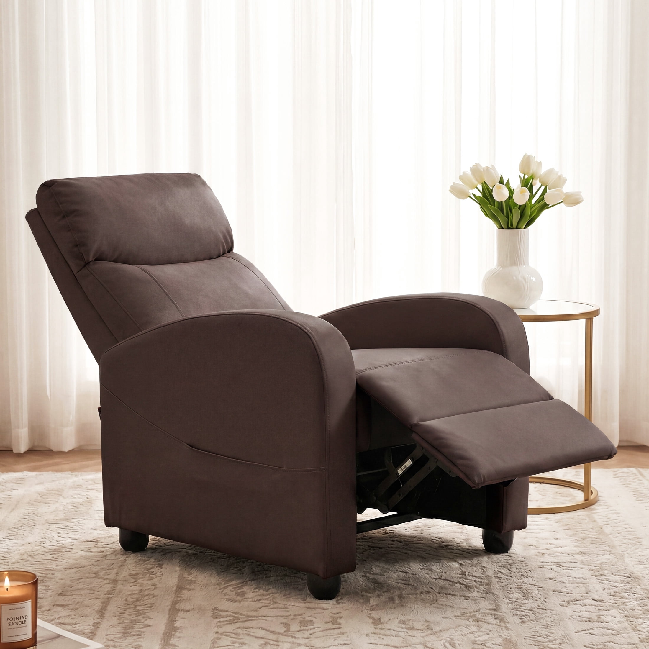 edx Adjustable Recliner Chair Sofa, Single Sofa with Padded Seat, Home Theater Seating for Living Room, Brown